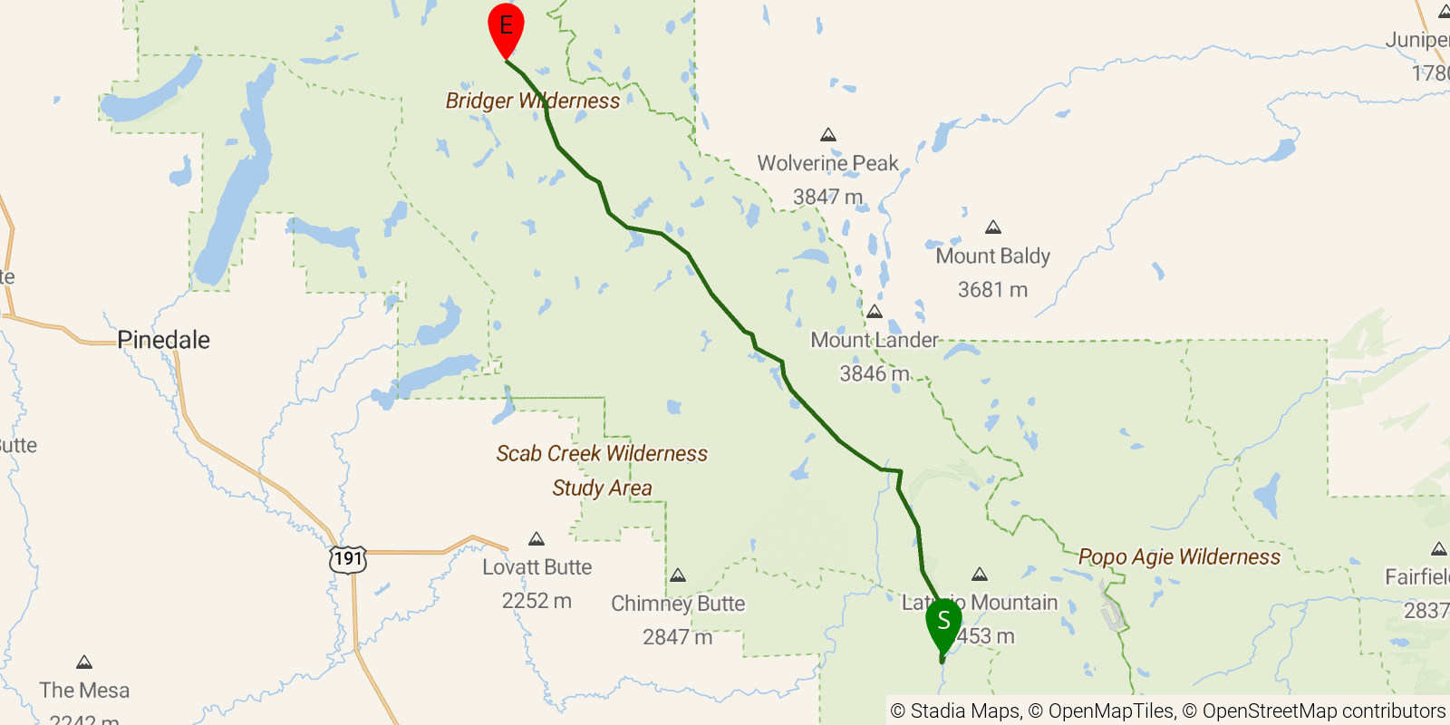 Route map of the Fremont Trail on OpenStreetMap terrain