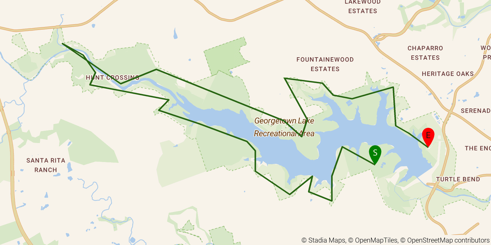 Route map of the Goodwater Loop on OpenStreetMap terrain