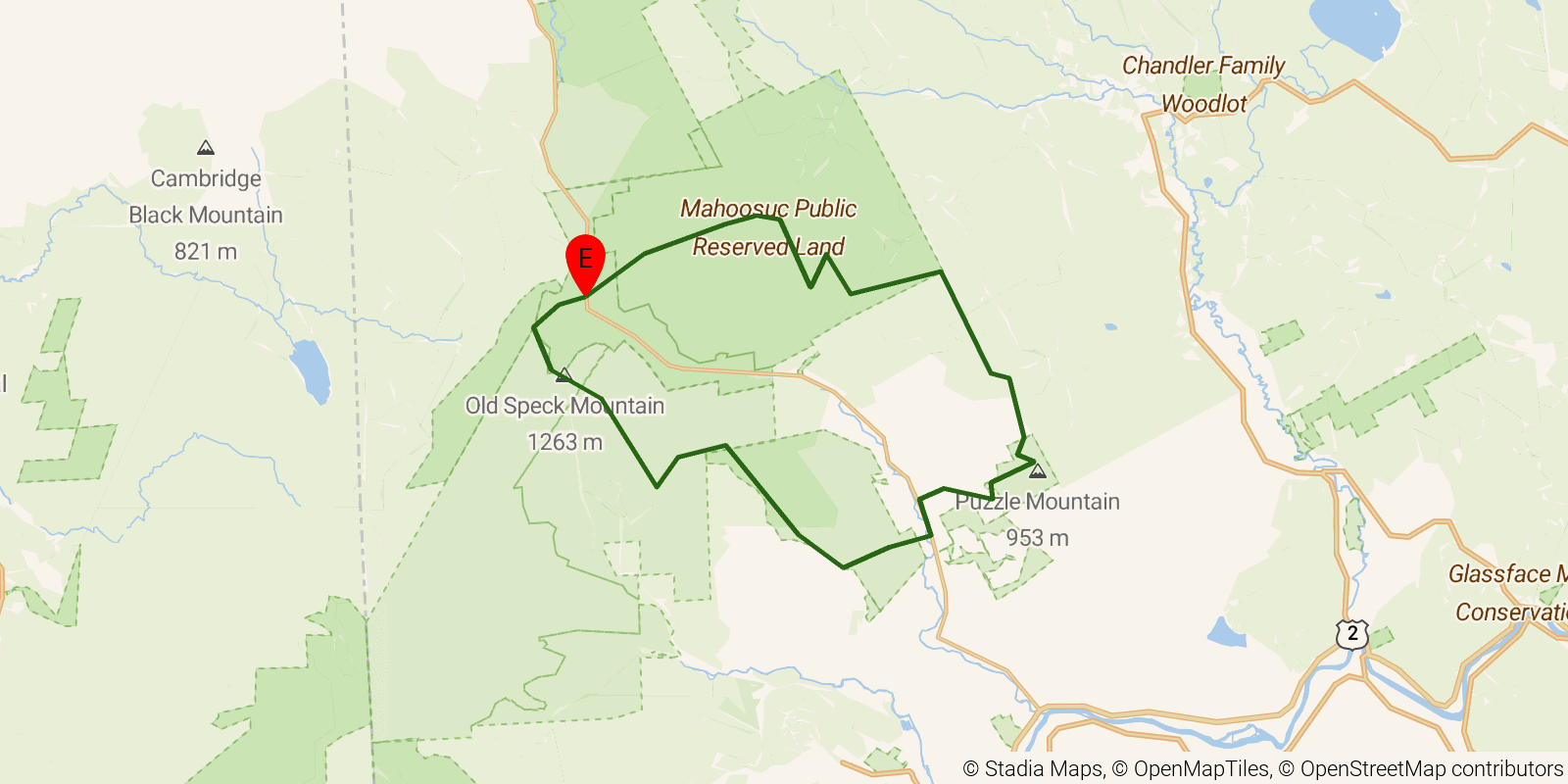 Route map of the Grafton Loop Trail on OpenStreetMap terrain
