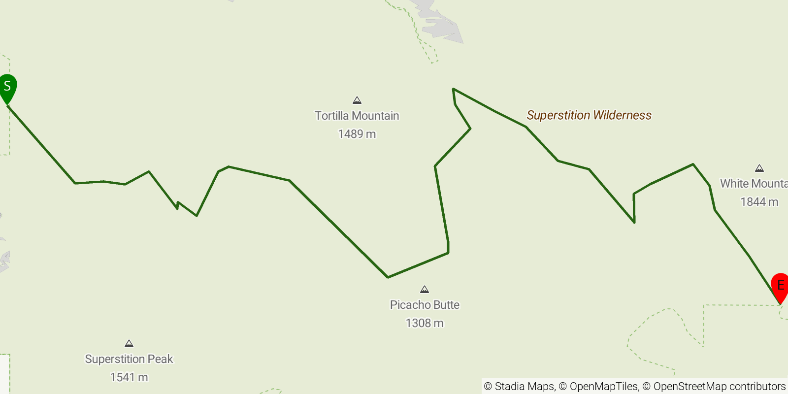 Route map of the Grand Enchantment Trail — Segment 1 on OpenStreetMap terrain