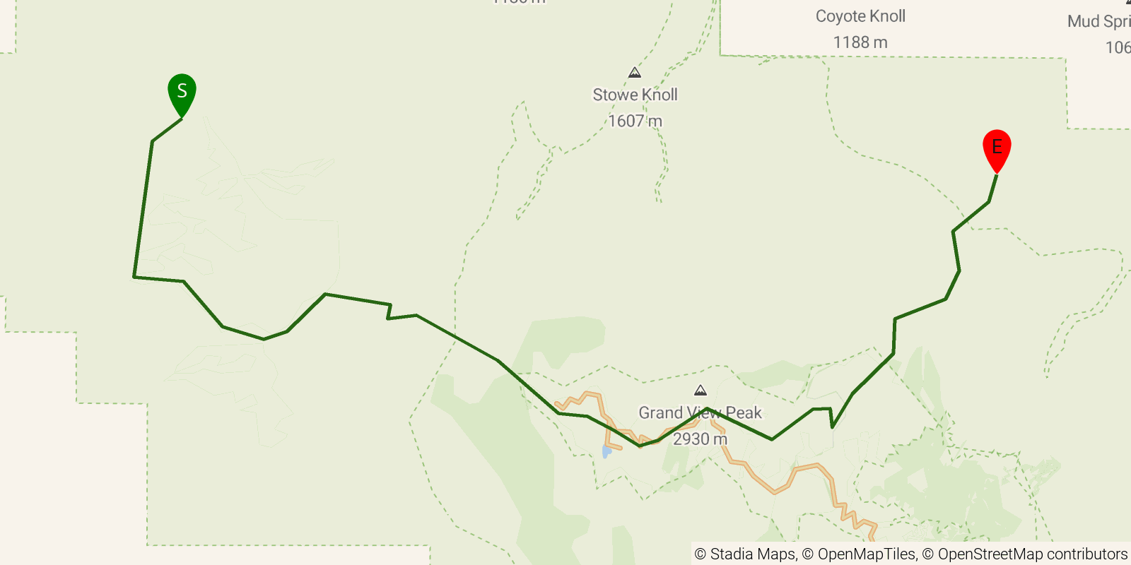 Route map of the Grand Enchantment Trail — Segment 10 on OpenStreetMap terrain
