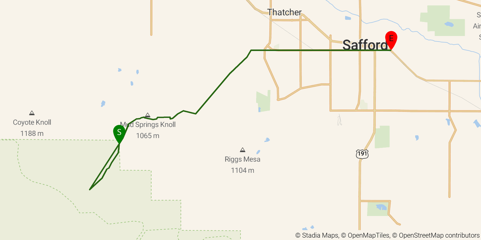 Route map of the Grand Enchantment Trail — Segment 11 on OpenStreetMap terrain