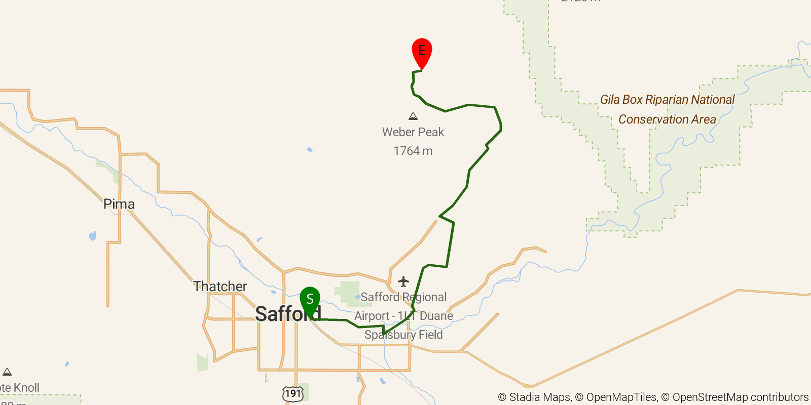 Route map of the Grand Enchantment Trail — Segment 12 on OpenStreetMap terrain