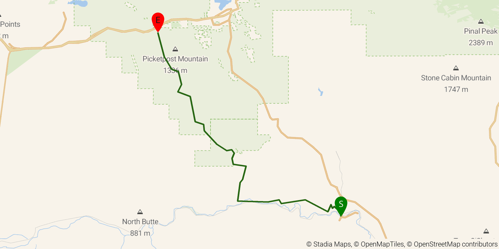 Route map of the Grand Enchantment Trail — Segment 3 on OpenStreetMap terrain