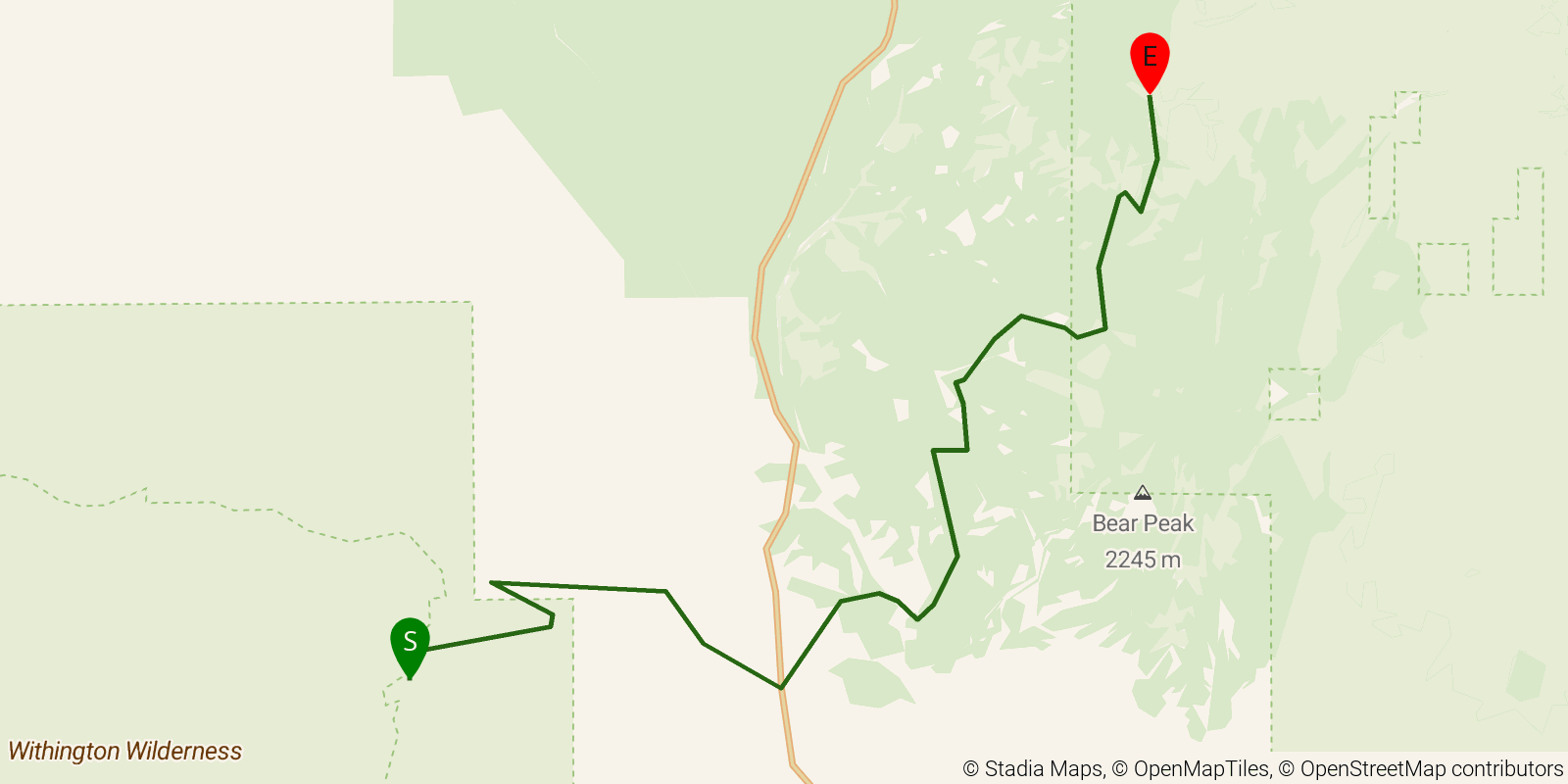 Route map of the Grand Enchantment Trail — Segment 30: Milligan Hills on OpenStreetMap terrain