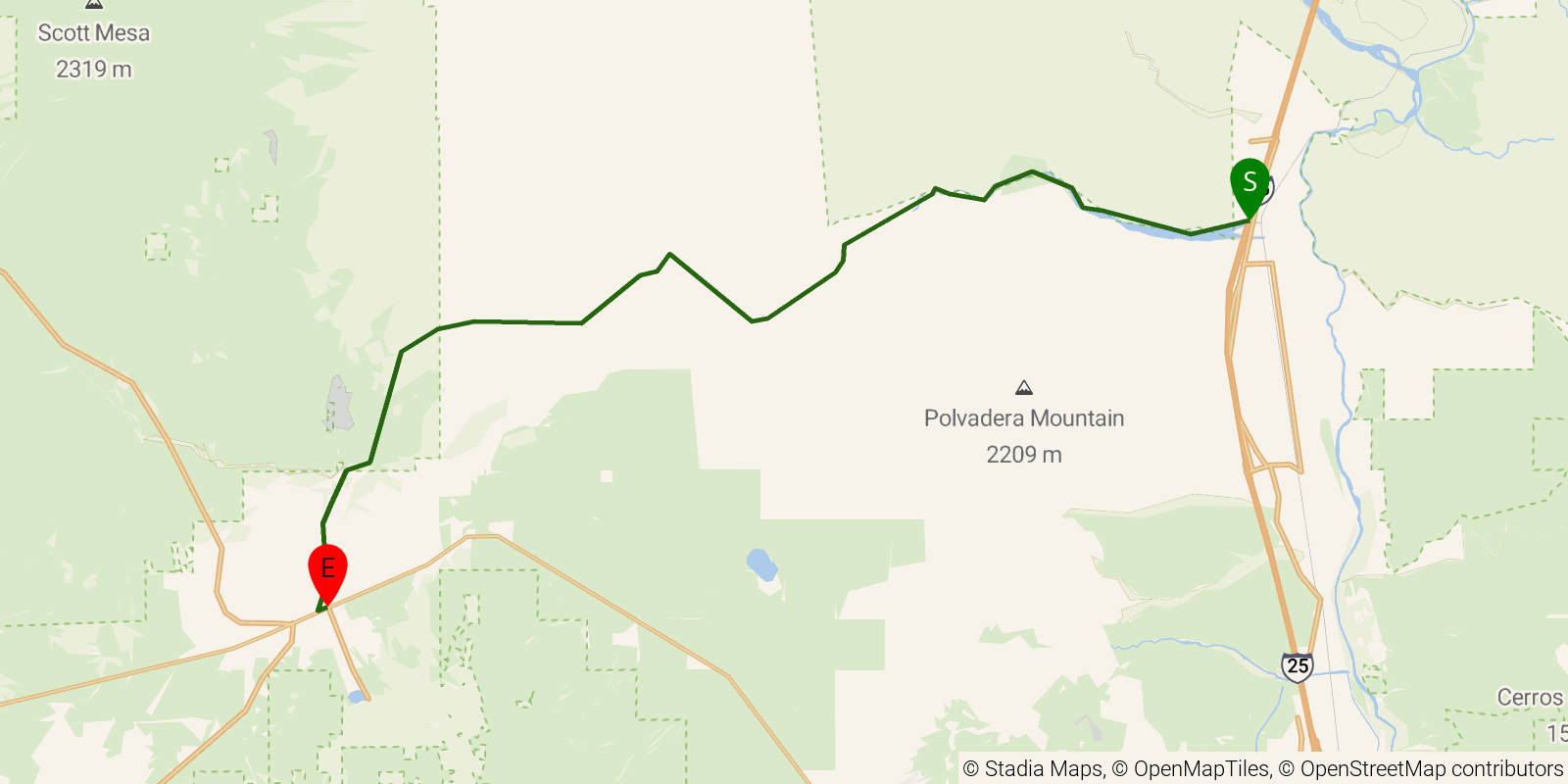 Route map of the Grand Enchantment Trail — Segment 32: San Lorenzo Canyon on OpenStreetMap terrain