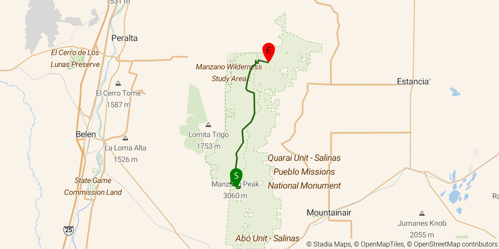 Route map of the Grand Enchantment Trail — Segment 35 on OpenStreetMap terrain