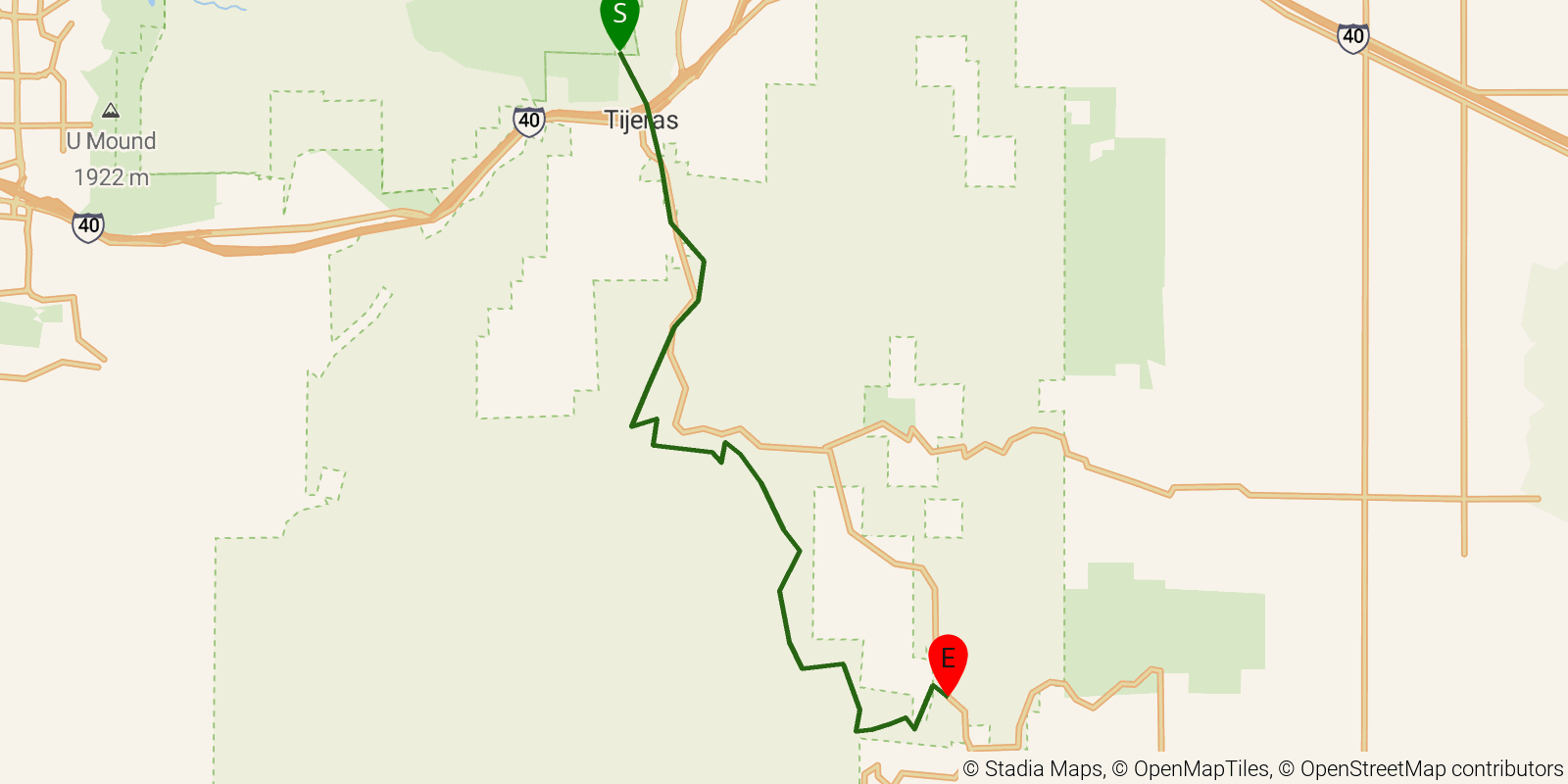 Route map of the Grand Enchantment Trail — Segment 37: Manzanita Mountains North on OpenStreetMap terrain