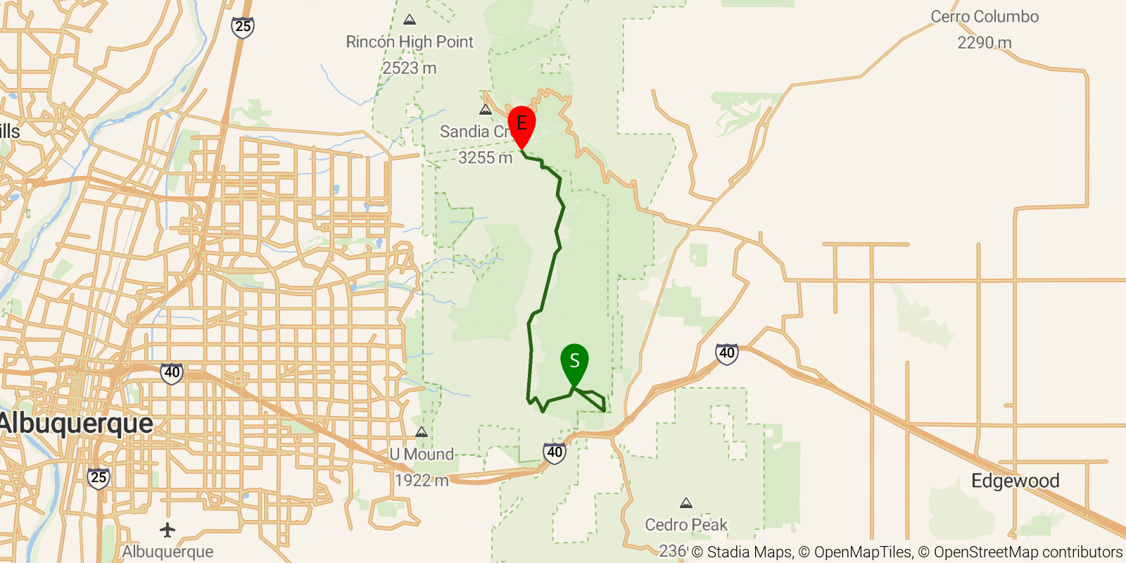 Route map of the Grand Enchantment Trail — Segment 38 on OpenStreetMap terrain