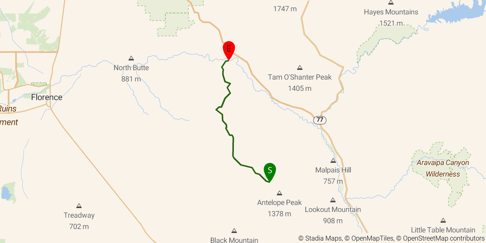 Route map of the Grand Enchantment Trail — Segment 4 on OpenStreetMap terrain