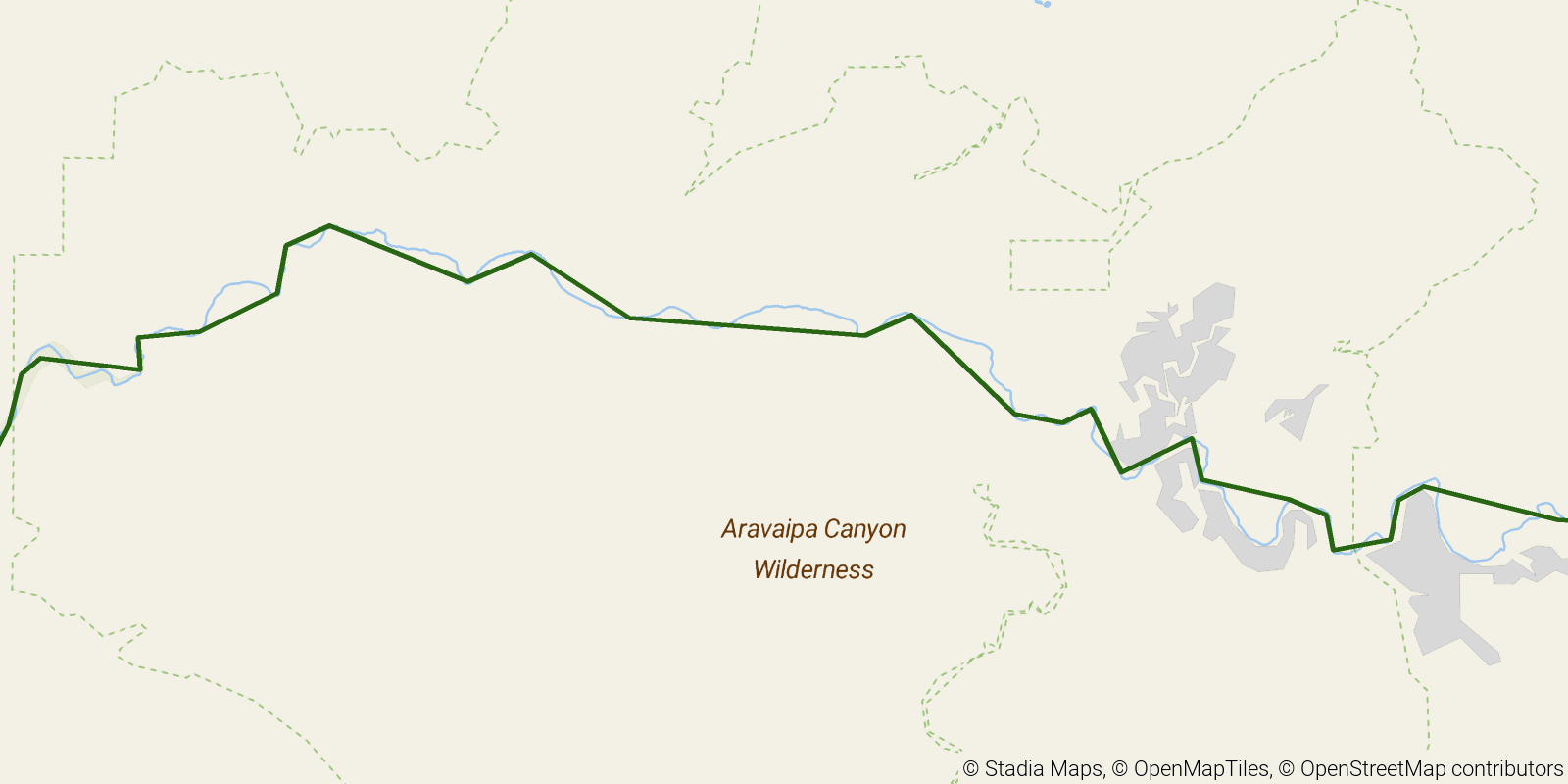 Route map of the Grand Enchantment Trail — Segment 7 on OpenStreetMap terrain