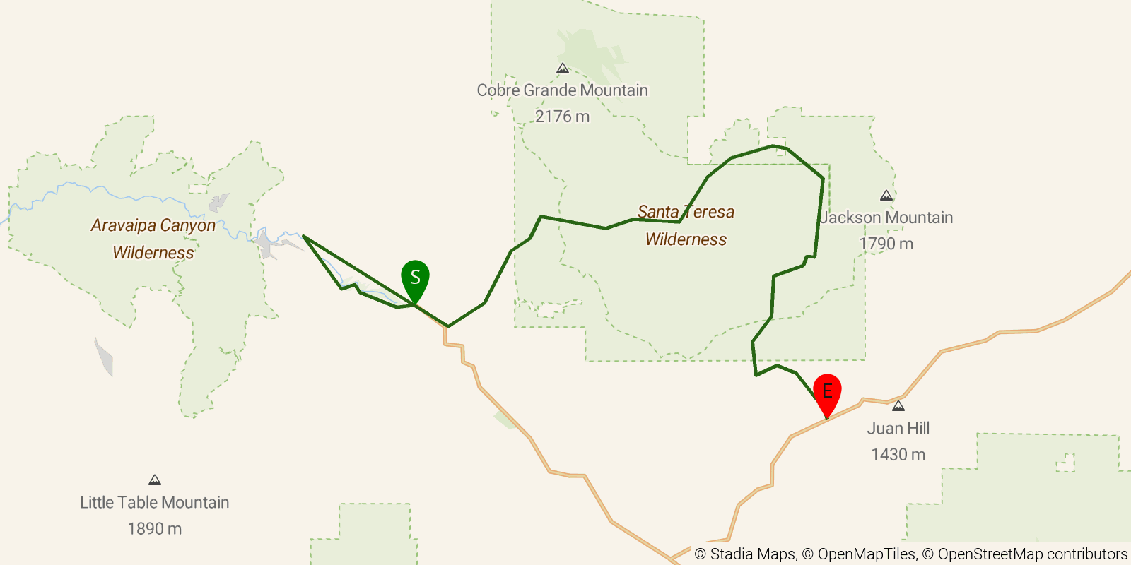 Route map of the Grand Enchantment Trail — Segment 8 on OpenStreetMap terrain
