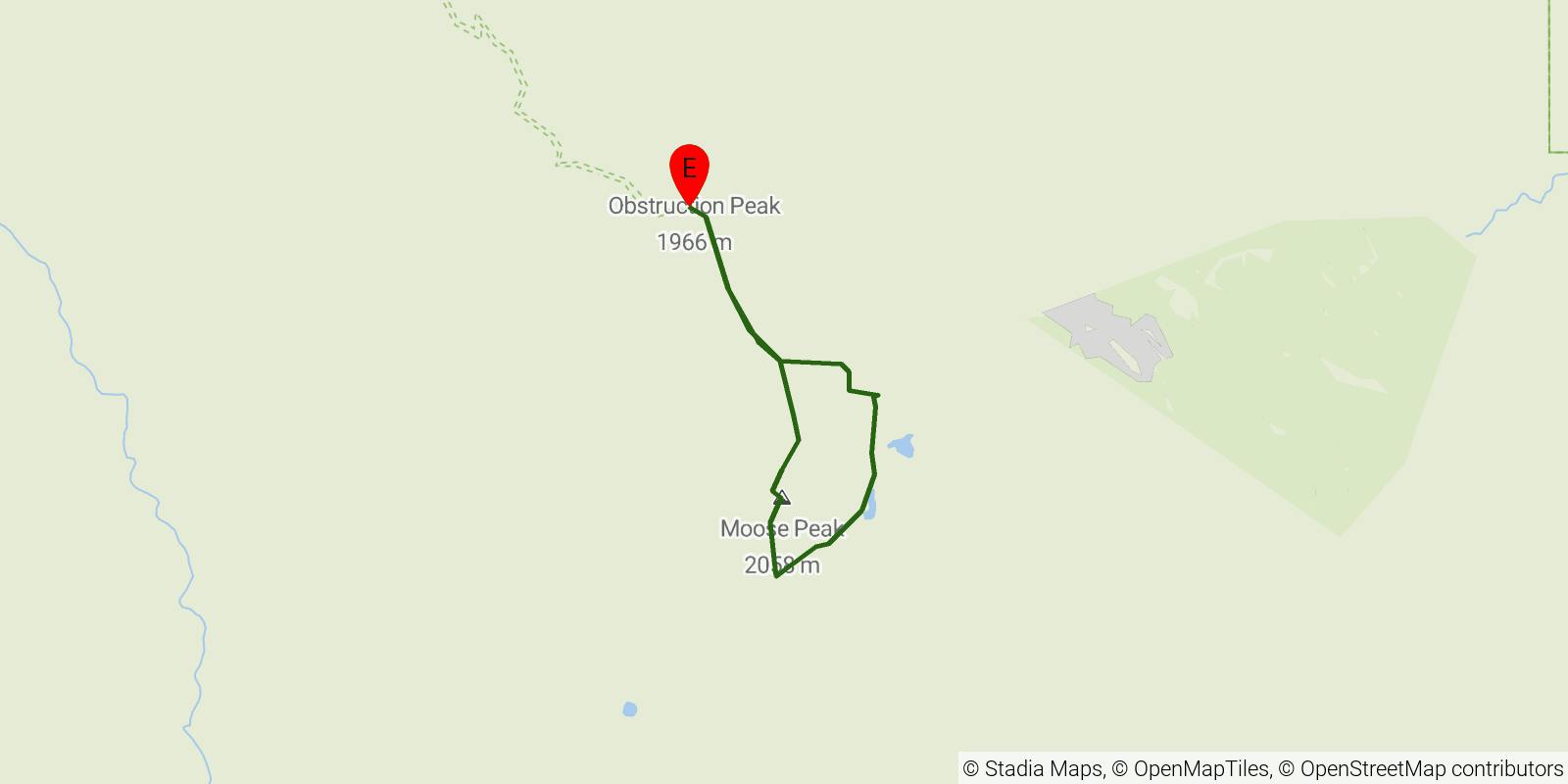 Route map of the Grand Valley / Grand Pass on OpenStreetMap terrain
