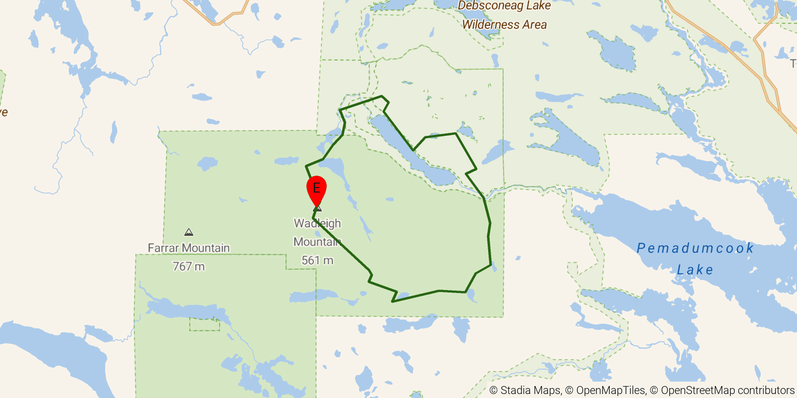 Route map of the Great Circle Trail on OpenStreetMap terrain
