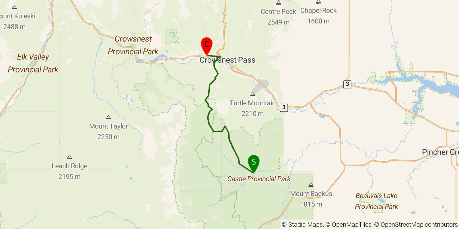 Route map of the Great Divide Trail — Section A3: Carbondale River Road to Coleman on OpenStreetMap terrain