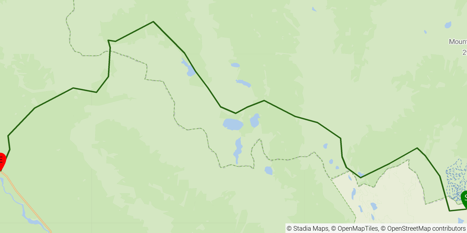 Route map of the Great Divide Trail — Section C3: Sunshine Village / Rock Isle Trail junction to Floe Lake trailhead (Banff–Windermere Parkway) on OpenStreetMap terrain