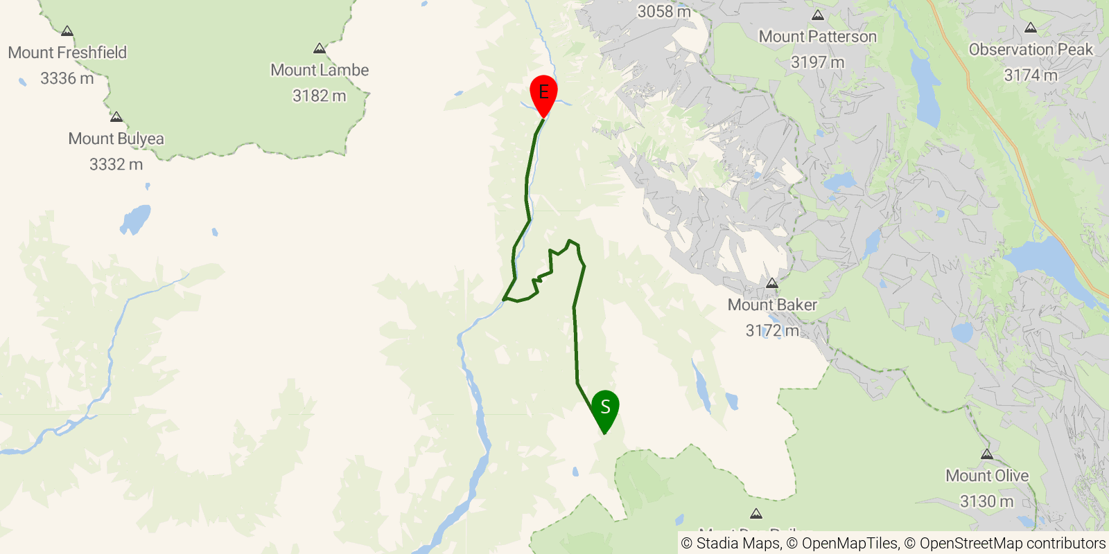 Route map of the Great Divide Trail — Section D2: Amiskwi Pass to Blaeberry River / David Thompson Heritage Trail on OpenStreetMap terrain