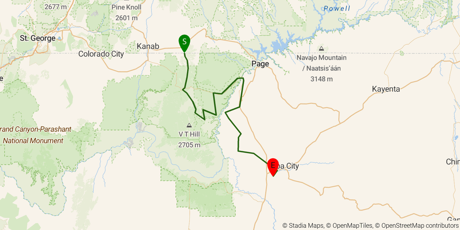 Route map of the Great Western Trail — Arizona on OpenStreetMap terrain