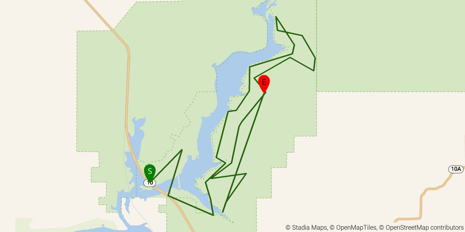 Route map of the Greenleaf Trail on OpenStreetMap terrain