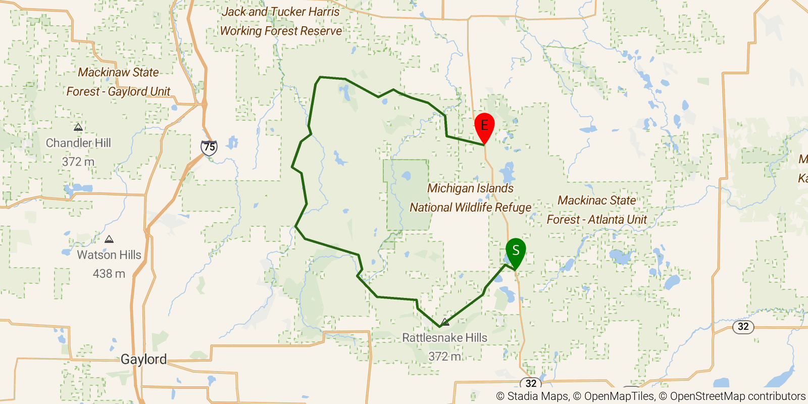 Route map of the High Country Pathway on OpenStreetMap terrain
