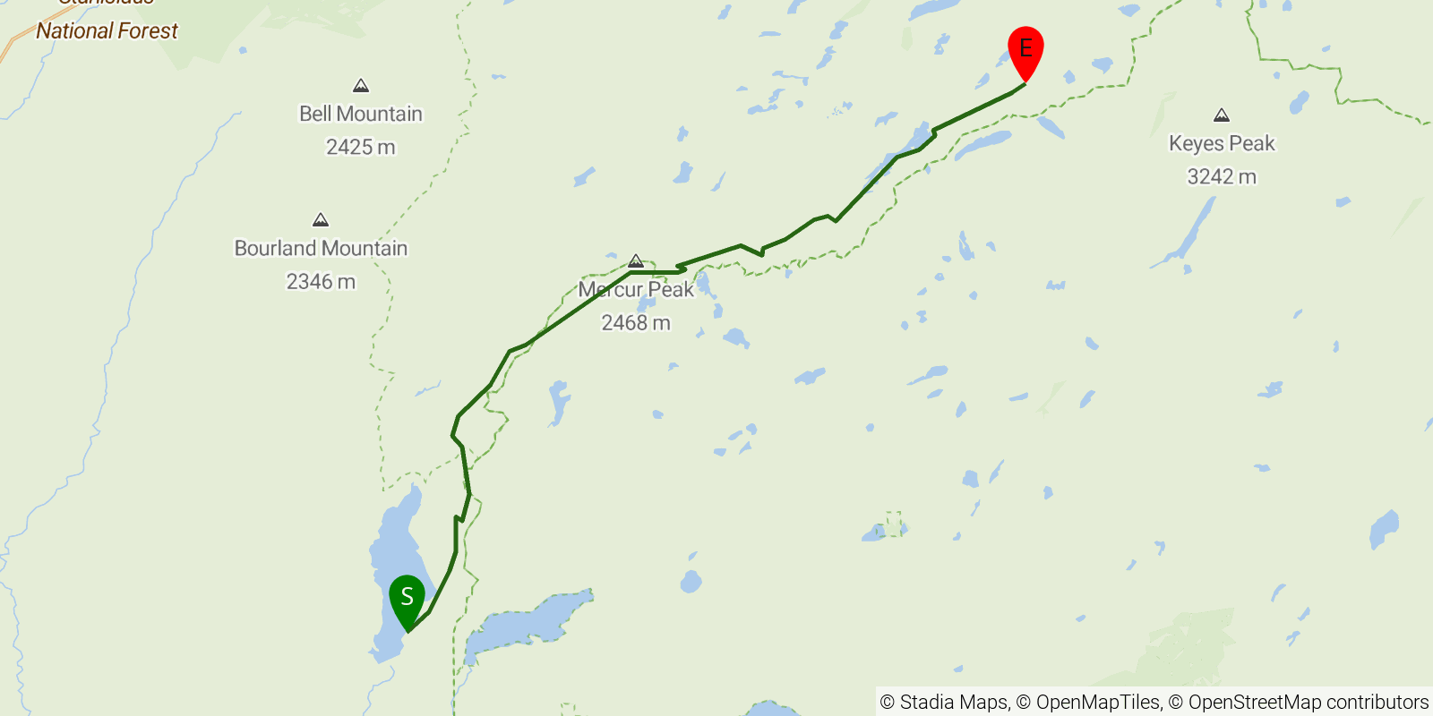 Route map of the Huckleberry Trail on OpenStreetMap terrain