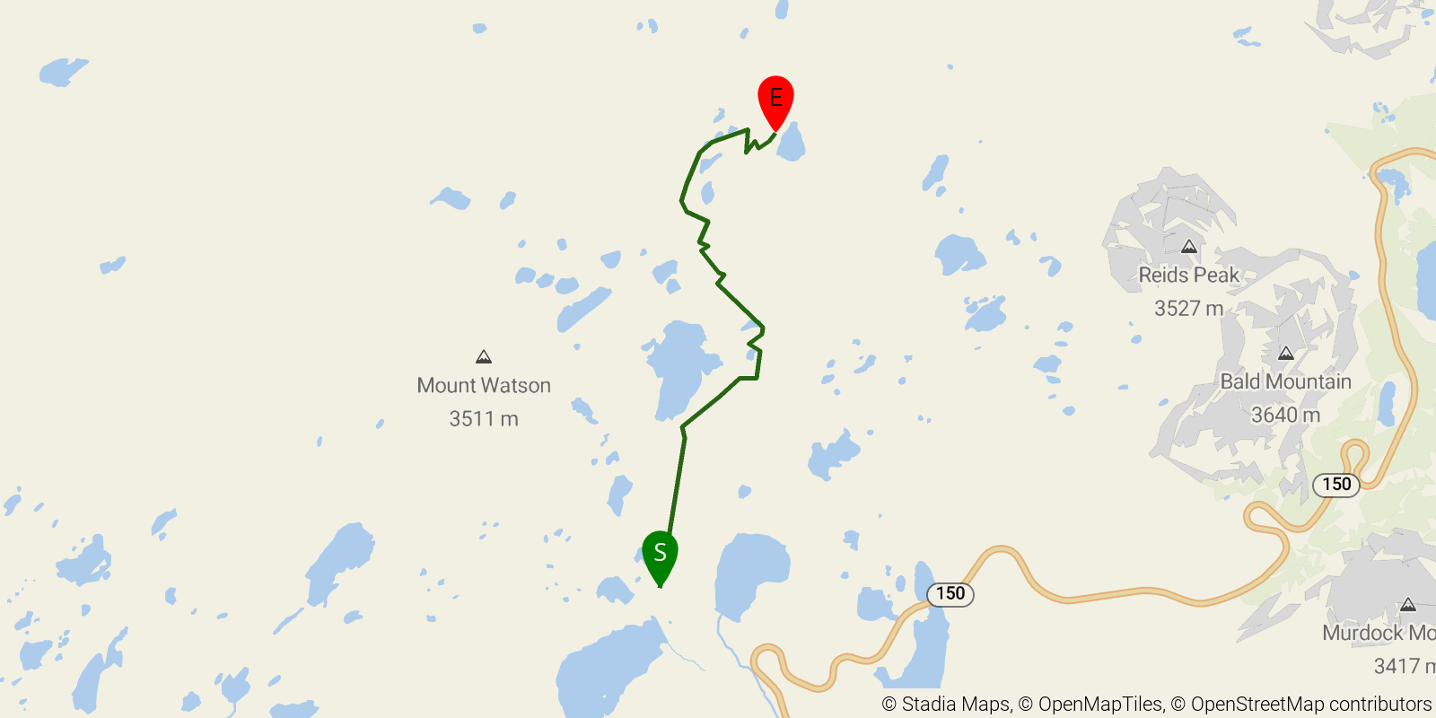 Route map of the Ibantik Lake via The Notch on OpenStreetMap terrain