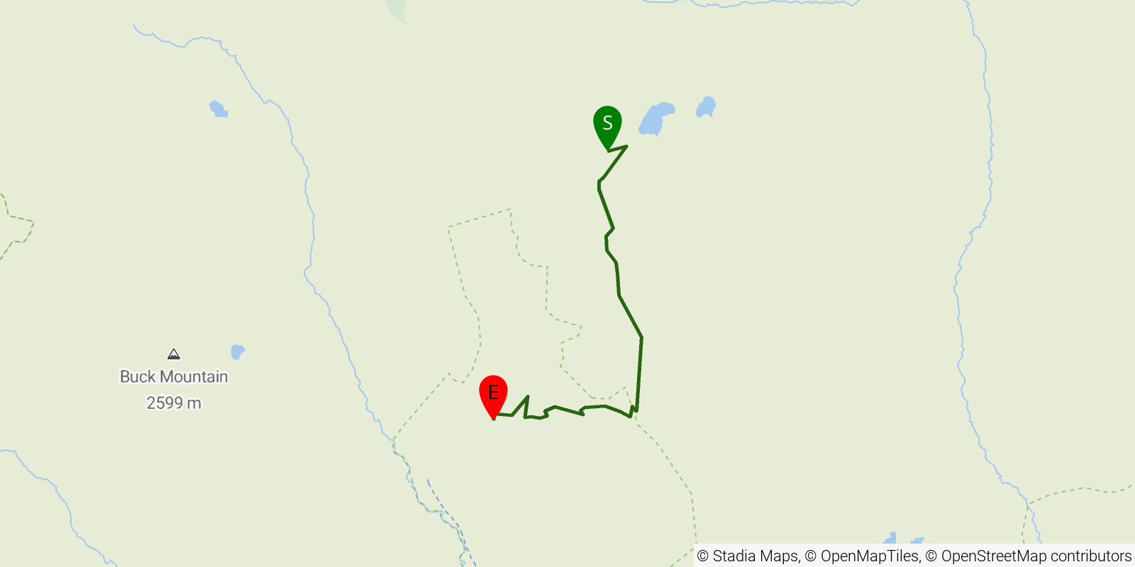 Route map of the Ice Lakes via Phelps Creek on OpenStreetMap terrain