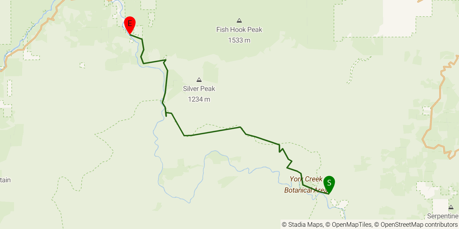 Route map of the Illinois River Trail on OpenStreetMap terrain