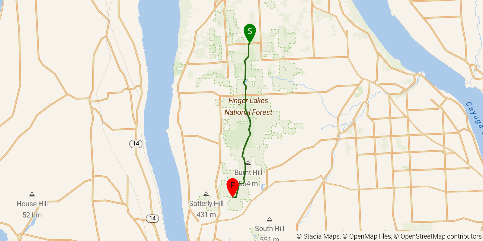 Route map of the Interloken Trail on OpenStreetMap terrain