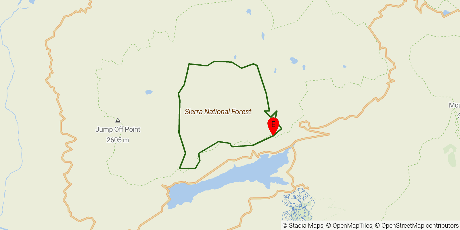 Route map of the Kaiser Loop Trail on OpenStreetMap terrain