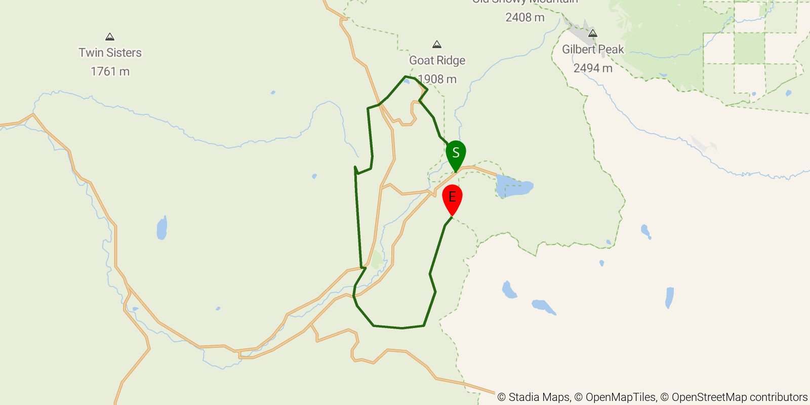 Route map of the Klickitat Loop on OpenStreetMap terrain