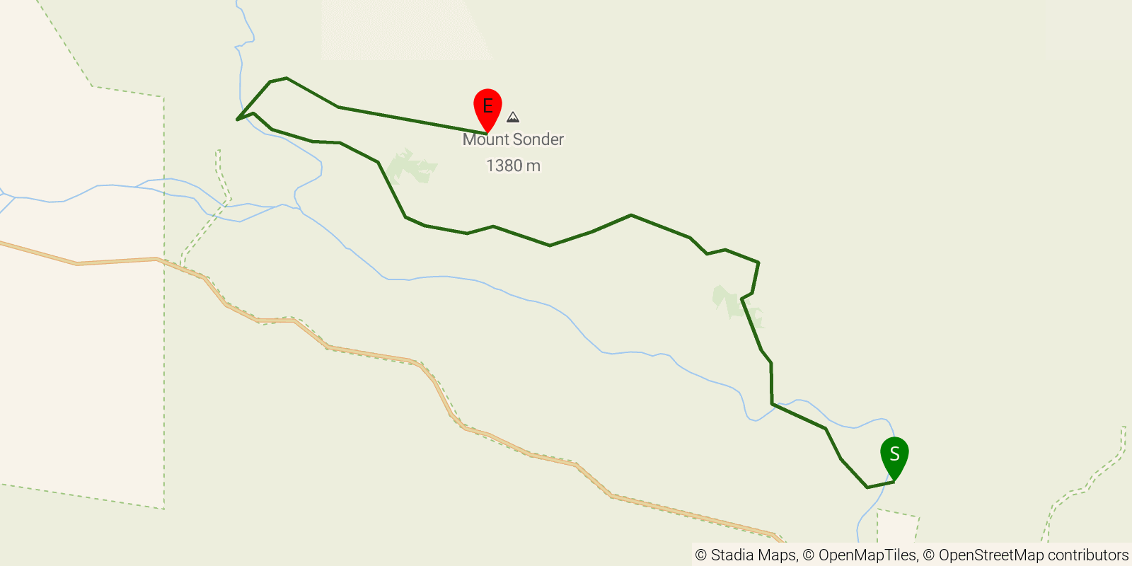 Route map of the Larapinta Trail — Sections 11–12: Finke River to Mount Sonder on OpenStreetMap terrain