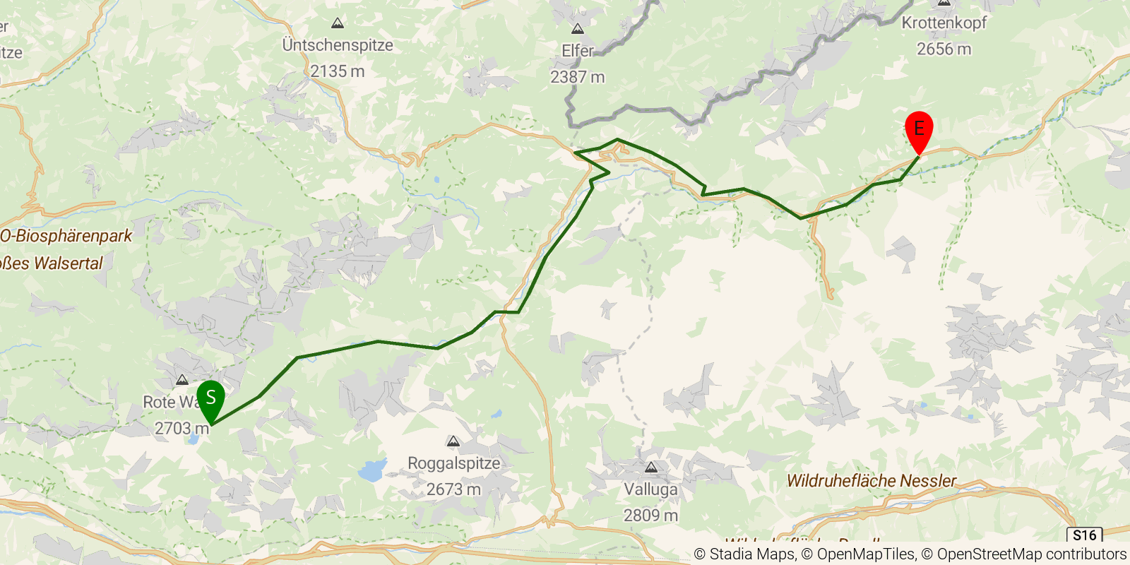Route map of the Lechweg — Stages 1–3: Formarinsee to Holzgau on OpenStreetMap terrain