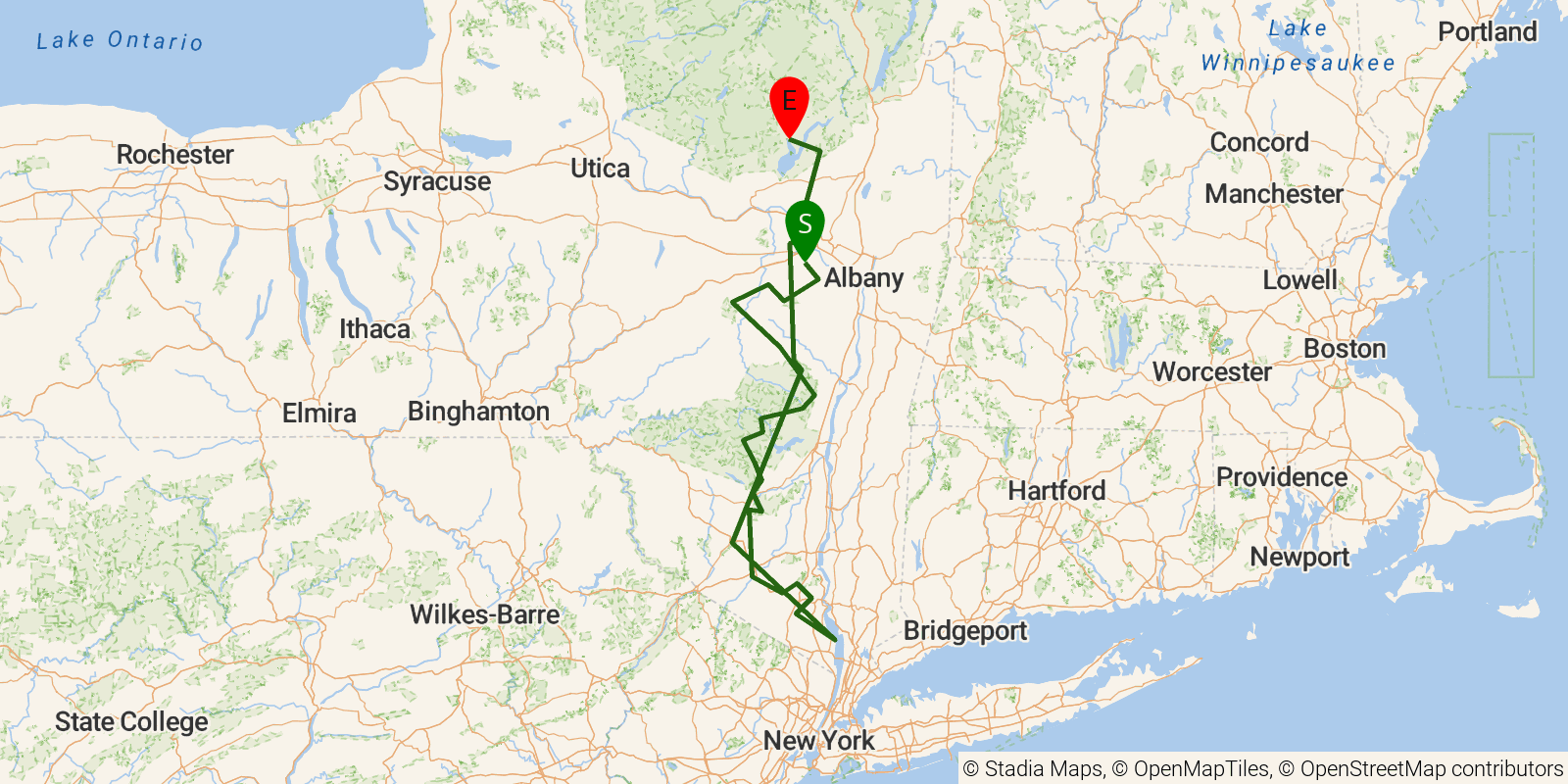 Route map of the Long Path on OpenStreetMap terrain