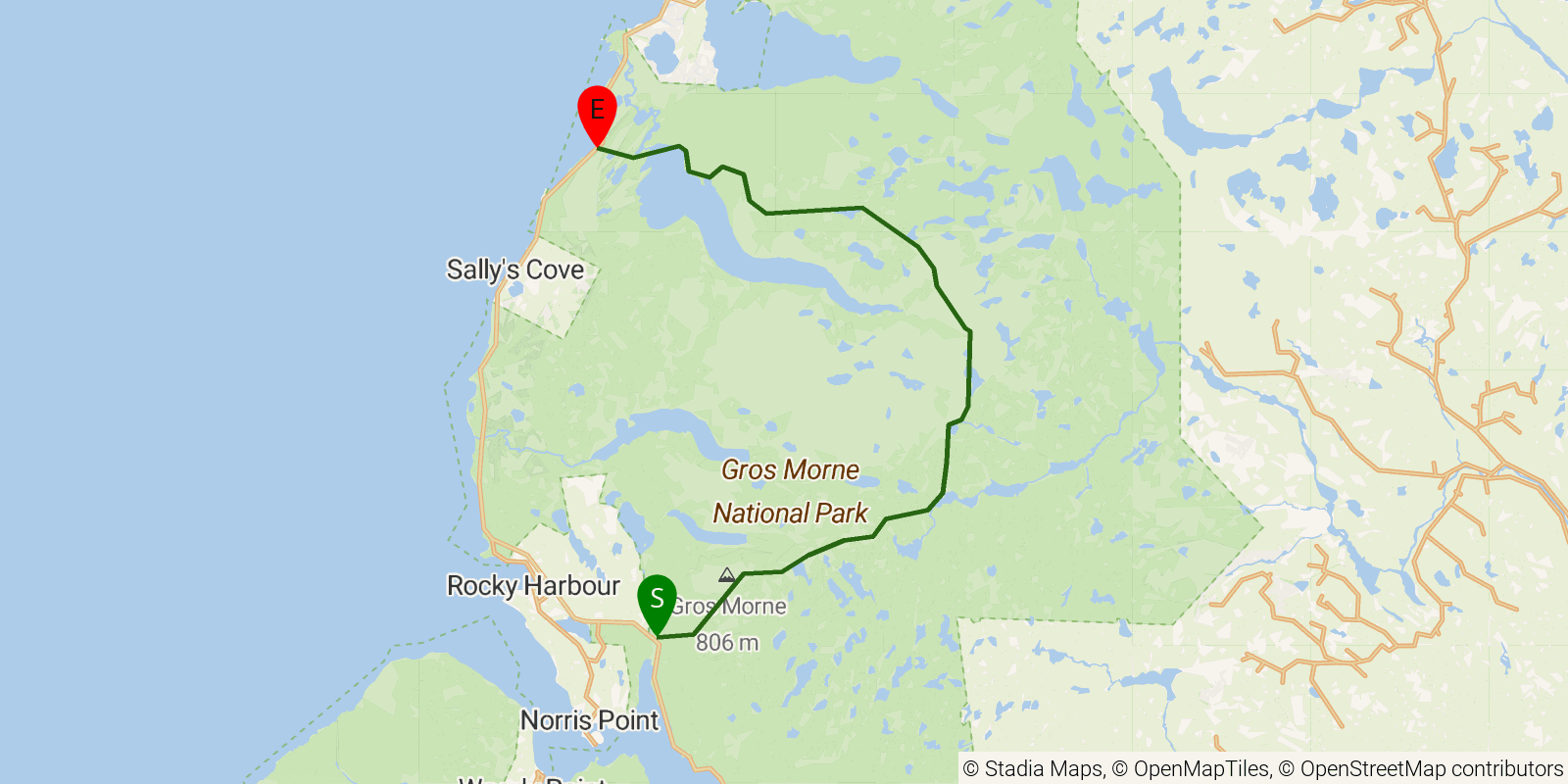 Route map of the Long Range Traverse on OpenStreetMap terrain