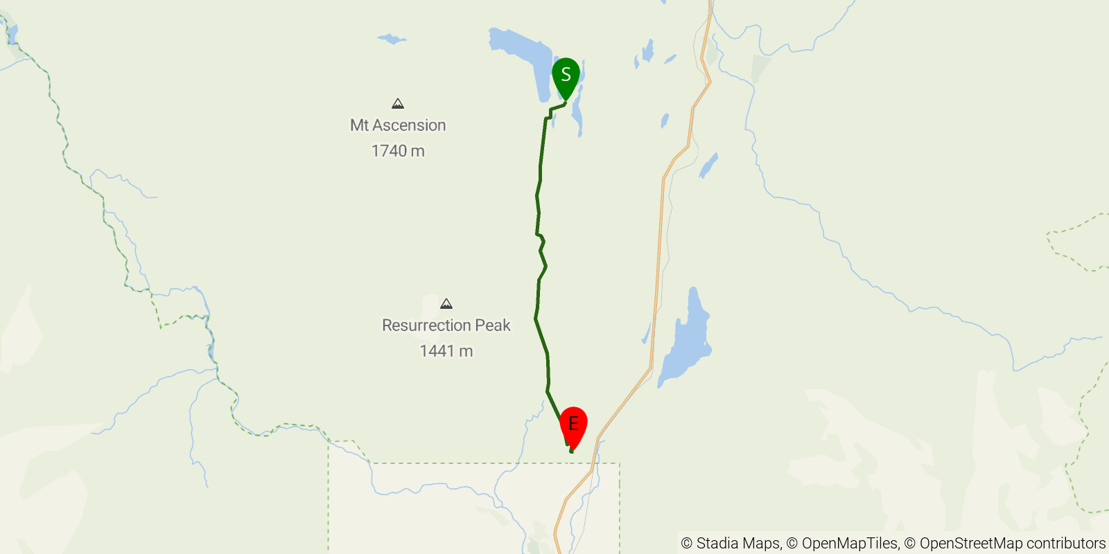 Route map of the Lost Lake – Primrose Traverse on OpenStreetMap terrain