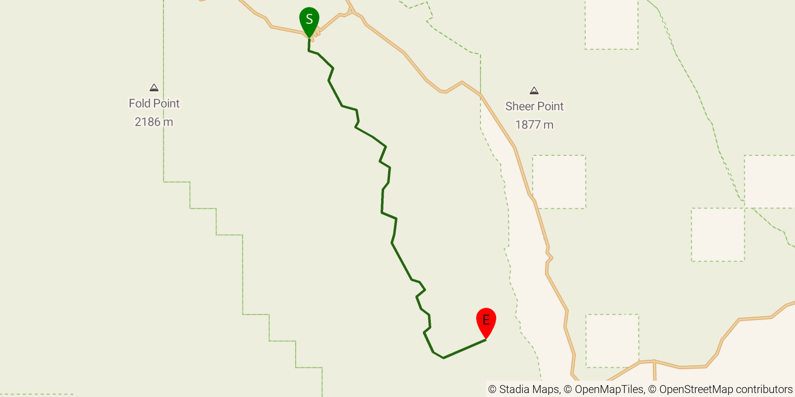 Route map of the Lower Muley Twist Canyon on OpenStreetMap terrain