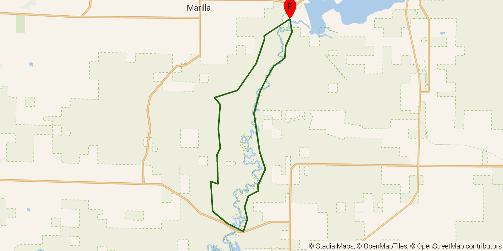 Route map of the Manistee River Trail Loop on OpenStreetMap terrain