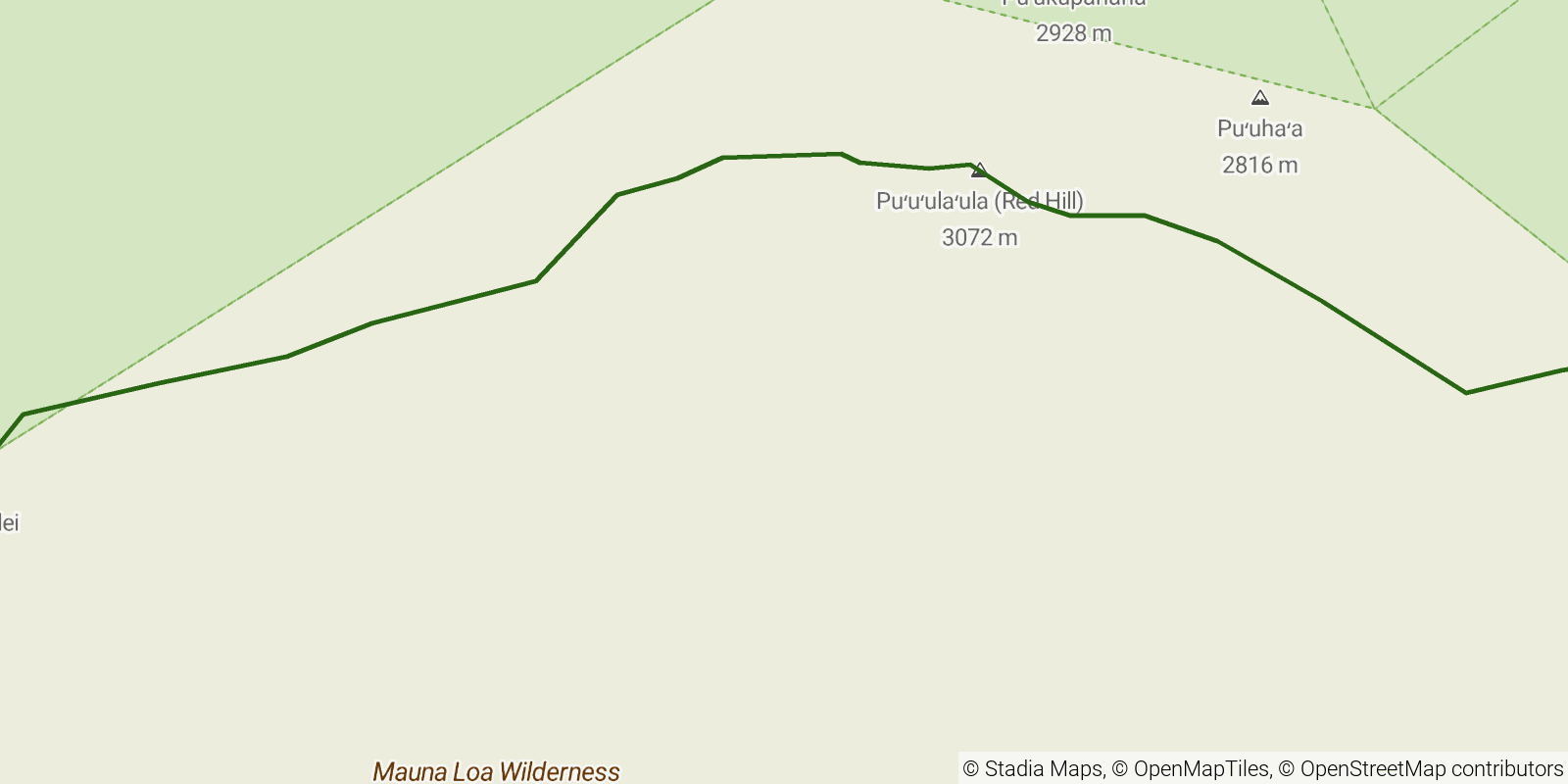 Route map of the Mauna Loa Trail on OpenStreetMap terrain