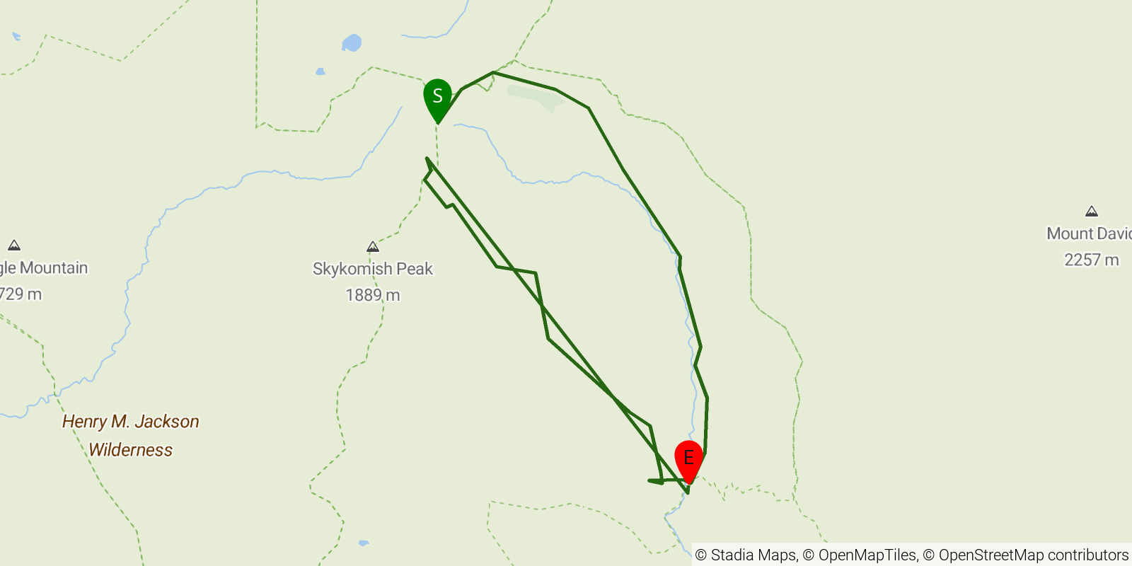 Route map of the Meander Meadow – Dishpan Gap – Cady Ridge Loop on OpenStreetMap terrain