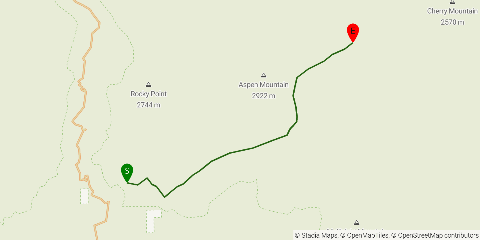 Route map of the Mimbres River Trail on OpenStreetMap terrain