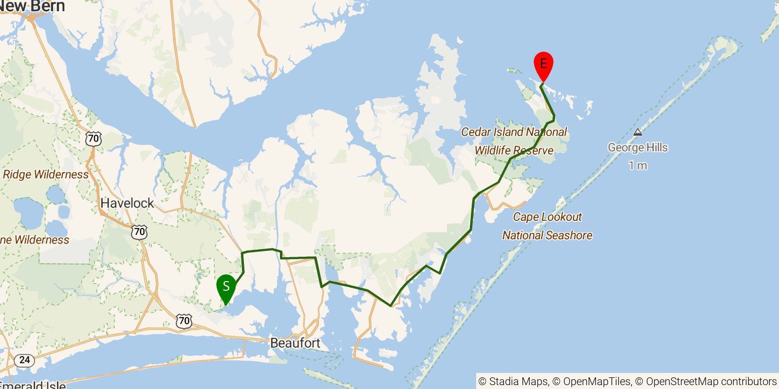Route map of the Mountains-to-Sea Trail — Segment 17 on OpenStreetMap terrain