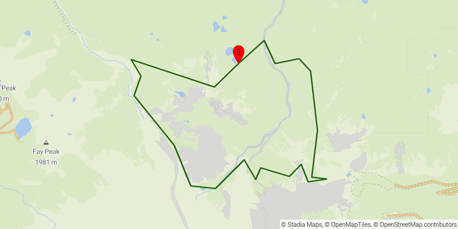 Route map of the Northern Loop Trail on OpenStreetMap terrain