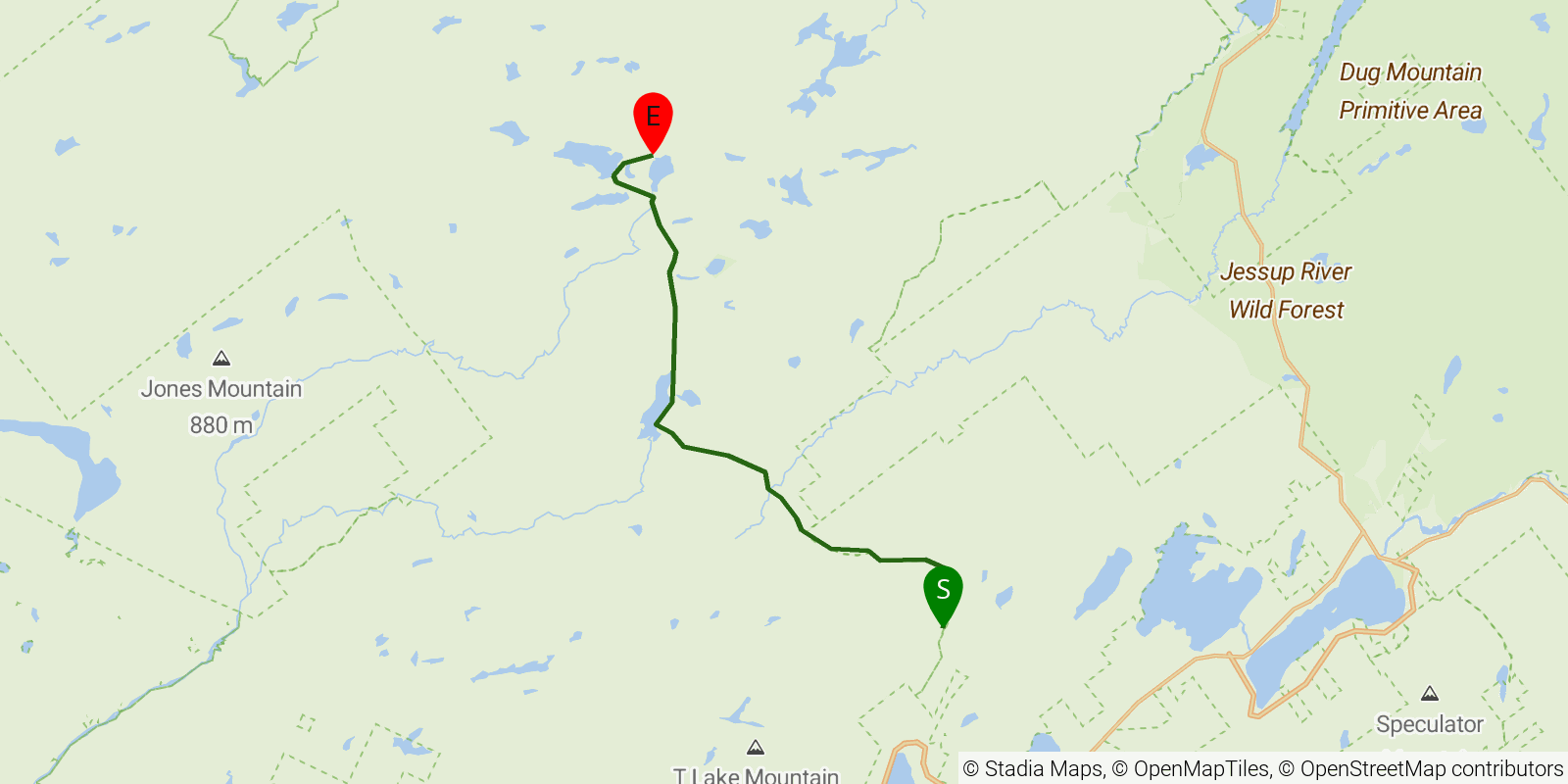 Route map of the Northville–Placid Trail — Section 4: Piseco to West Canada Lakes on OpenStreetMap terrain