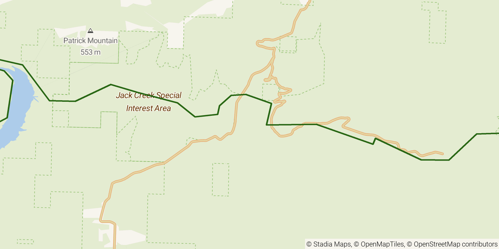Route map of the Ozark Highlands Trail — Section 1: Lake Fort Smith to White Rock Mountain on OpenStreetMap terrain