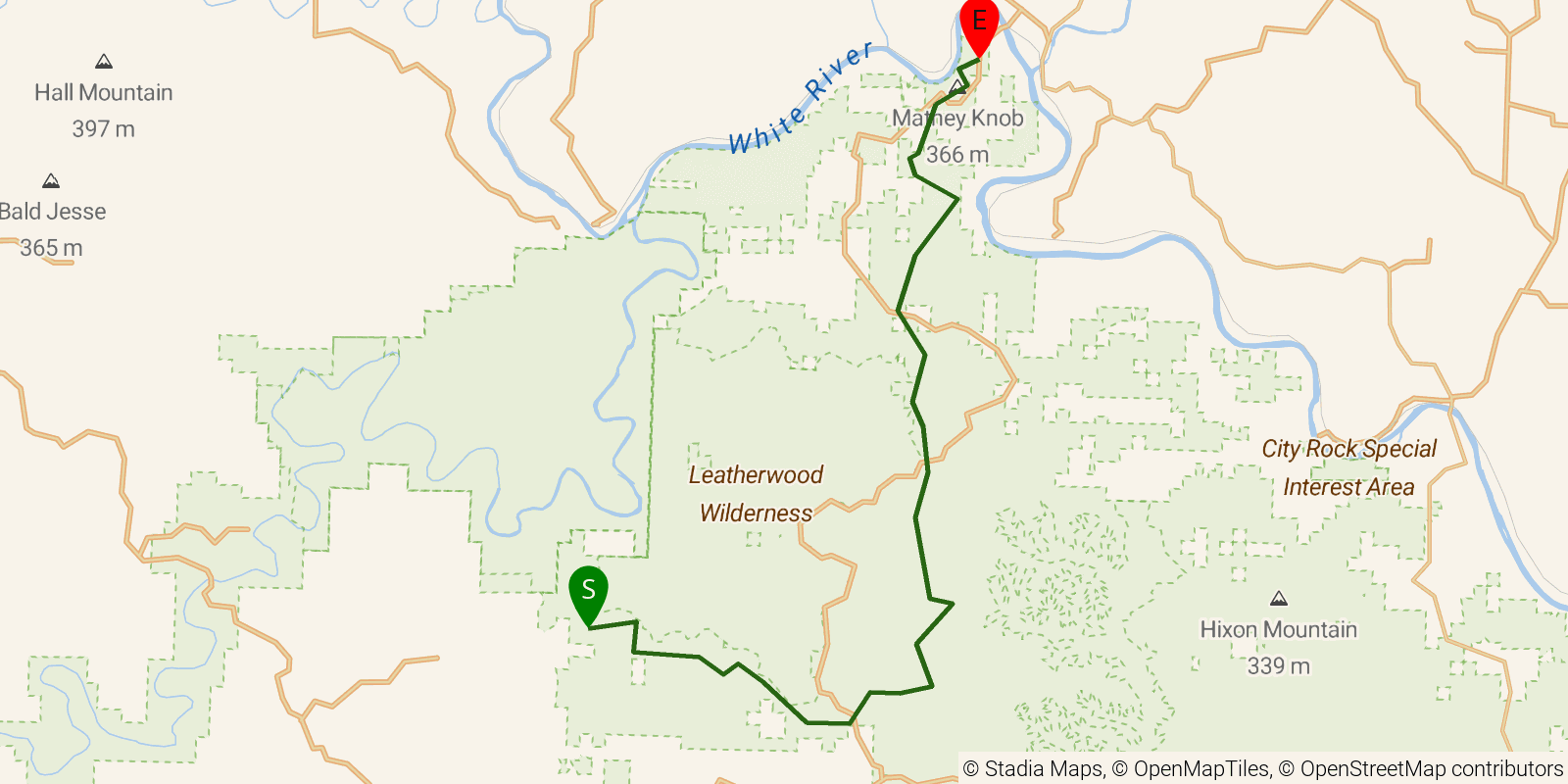 Route map of the Ozark Highlands Trail — Section 11: Sylamore on OpenStreetMap terrain