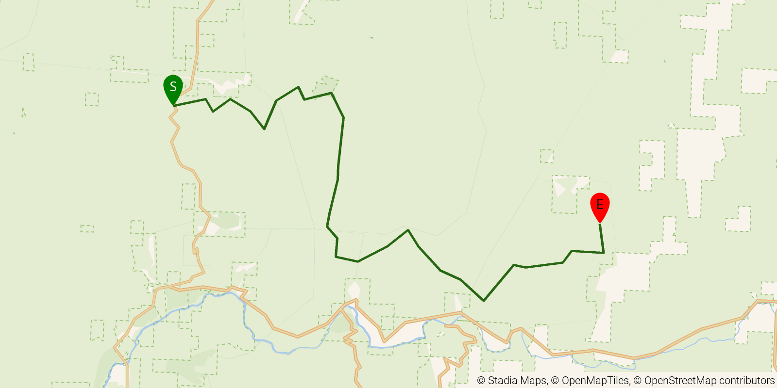 Route map of the Ozark Highlands Trail — Section 3: Cherry Bend to Lick Branch on OpenStreetMap terrain