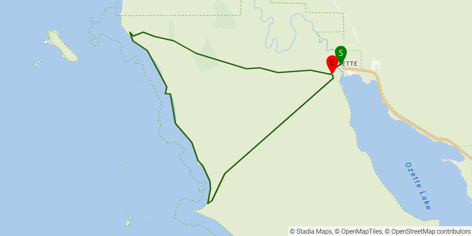 Route map of the Ozette Triangle on OpenStreetMap terrain