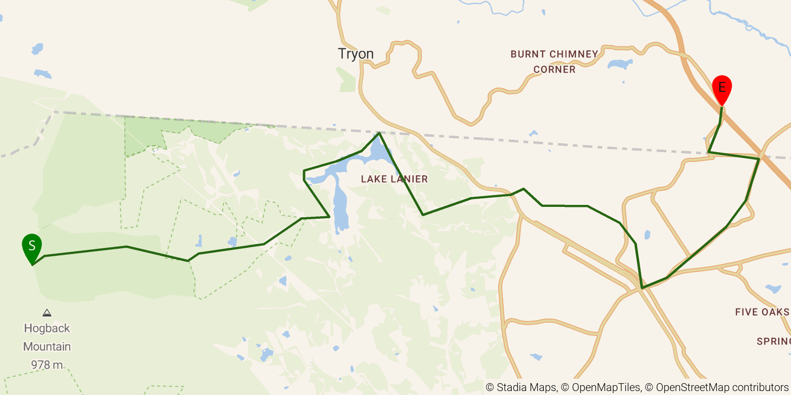 Route map of the Palmetto Trail — Blue Wall Passage on OpenStreetMap terrain