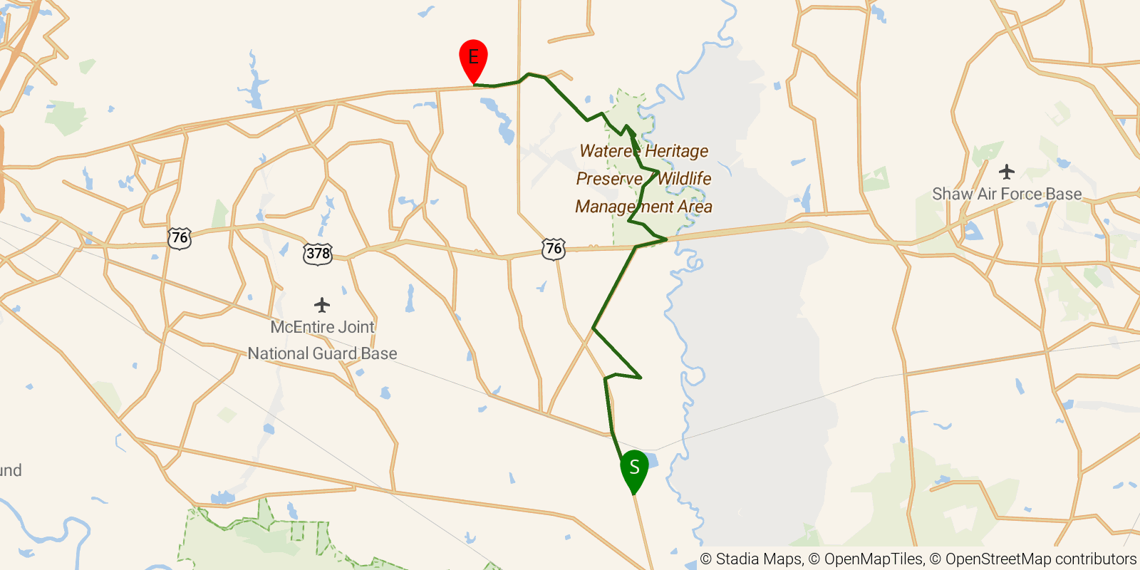 Route map of the Palmetto Trail — Boyd Passage on OpenStreetMap terrain